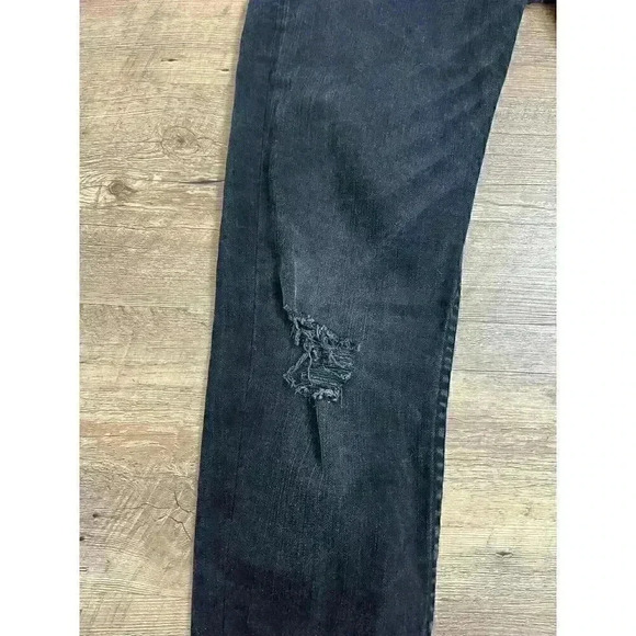 AllSaints Cigarette Button Fly Black Jeans Distressed 32 Skinny Leg Grunge - Picture 5 of 11